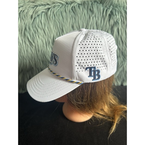 Tampa Bay Rays Adjustable Strap Mens Baseball Cap Hat White Melon Wear - Picture 2 of 9